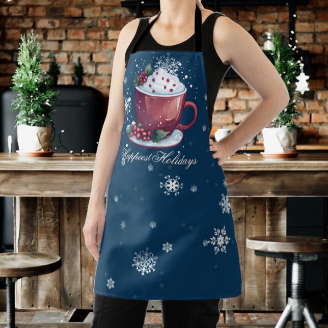 Delantal Copa de navidades de chocolate caliente | Azul (Blue Christmas Cup of Hot Chocolate Apron)