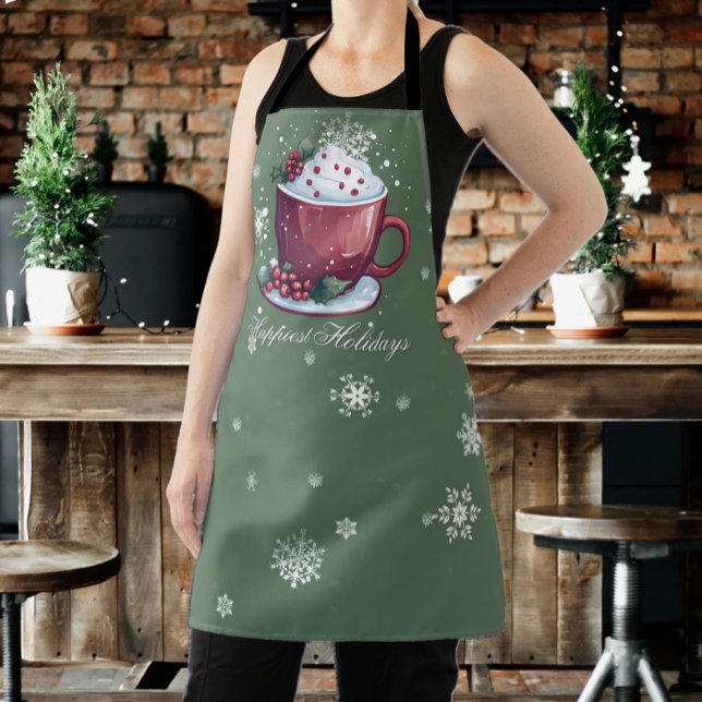 Delantal Copa de navidades de chocolate caliente | Green (Green Christmas Cup of Hot Chocolate Apron)