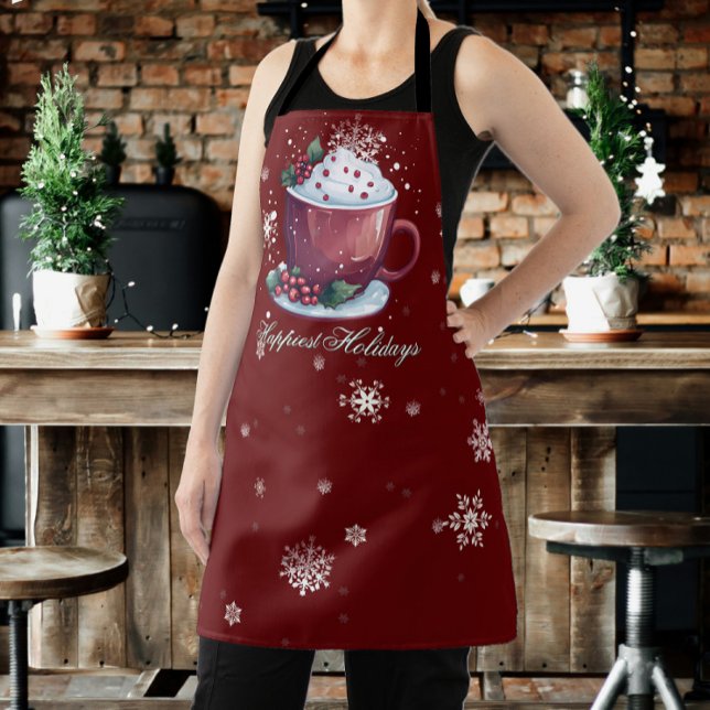 Delantal Copa de navidades de chocolate caliente | Roja (Red Christmas Cup of Hot Chocolate Apron)