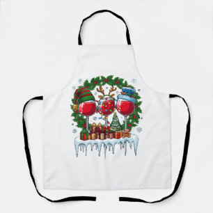 Delantal Copas de vino rojas de Navidad Corona de acebo Hom