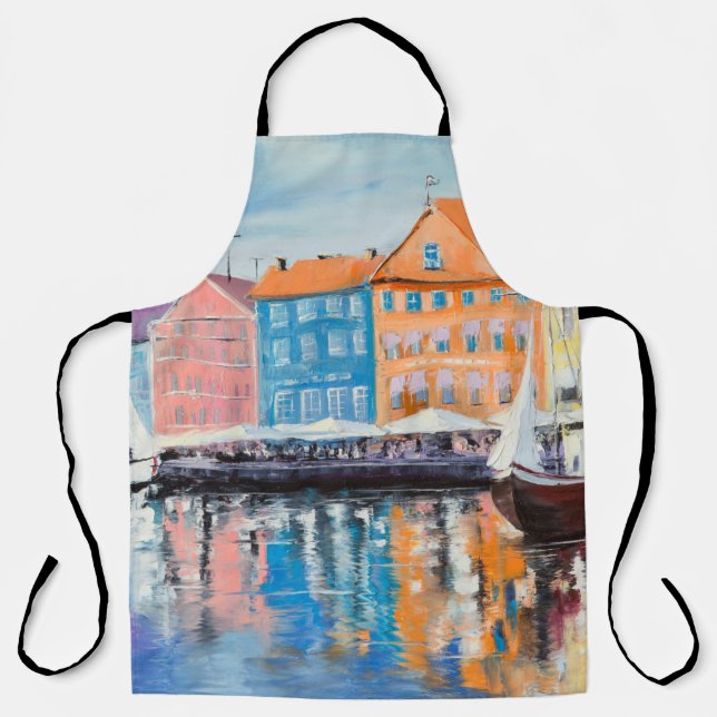 Delantal Copenhague en un día brillante, edificios colorido (Anverso)
