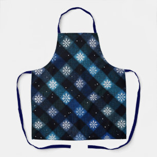 Delantal Copos de nieve azules de cuadros festivos de invie