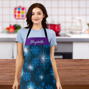 Delantal Copos de nieve azules espumosos personalizados
