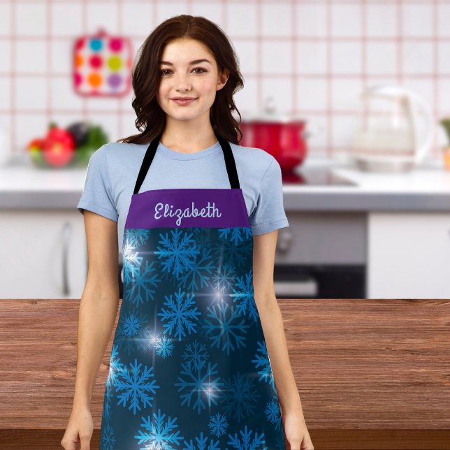 Delantal Copos de nieve azules espumosos personalizados (Personalize this apron.)