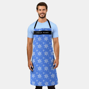 Delantal Copos de nieve blancos, azul, tu nombre, personali