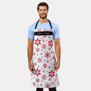 Delantal Copos de nieve rojos, tu nombre, personaliza