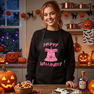Delantal Coqueta Fantasma Rosa Feliz Halloween Arte Digital