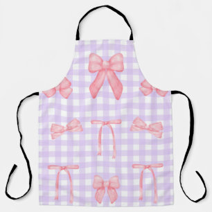Delantal Coquette Purple Gingham & Pink Bow