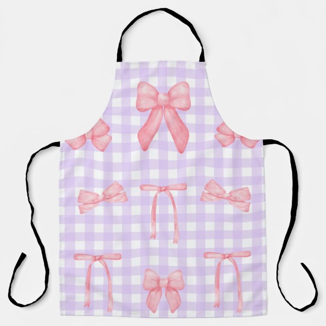 Delantal Coquette Purple Gingham & Pink Bow (Anverso)