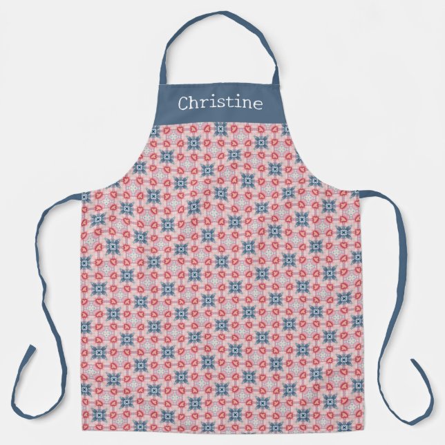Delantal Coral Blue Star Pattern Personalized Name (Anverso)