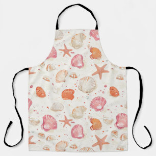 Delantal Coral Rosa Terracota Marfil Conchas Marinas Vintag