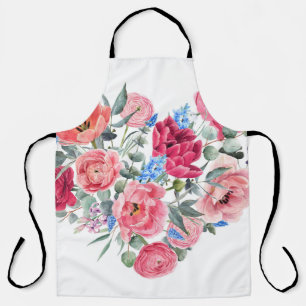 Delantal Corazón acuarela floral, ilustracion primaveral.