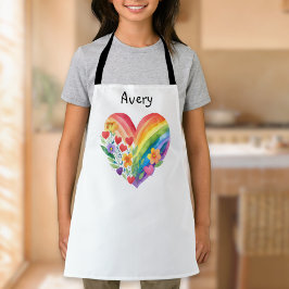 Delantal Corazón Arcoíris Acuarela Personalizado