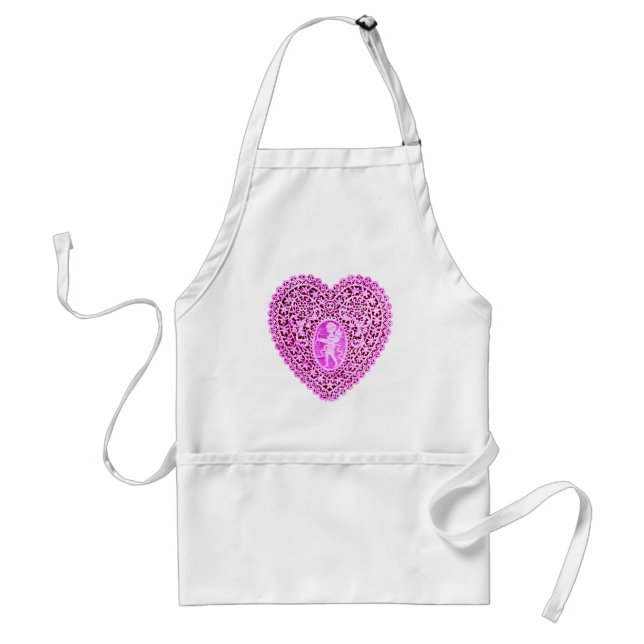 Delantal CORAZÓN CUPID LACE,blanco violeta rosa (Frente)