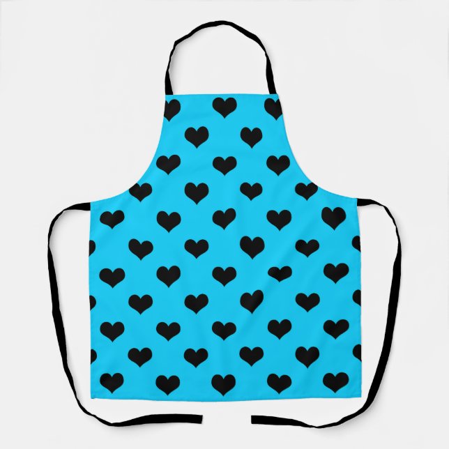 Delantal Corazón de amor negro sobre fondo azul (Anverso)