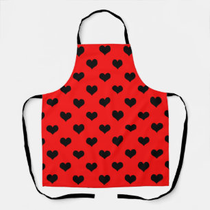 Delantal Corazón de amor negro sobre fondo rojo