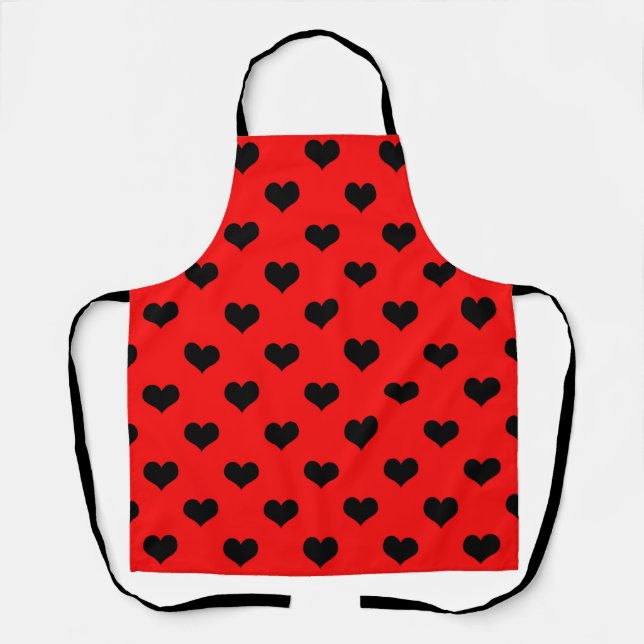 Delantal Corazón de amor negro sobre fondo rojo (Anverso)