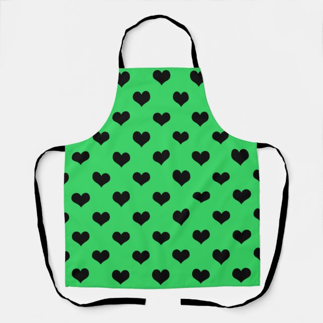 Delantal Corazón de amor negro sobre fondo verde (Anverso)