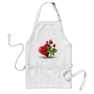 DELANTAL  CORAZÓN ROJO DE VALENTINA Y ROSAS ROJAS