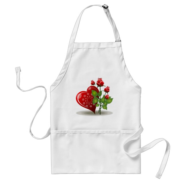 DELANTAL  CORAZÓN ROJO DE VALENTINA Y ROSAS ROJAS (Frente)