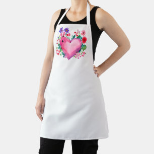 Delantal Corazón rosa acuarela con flores silvestres San Va