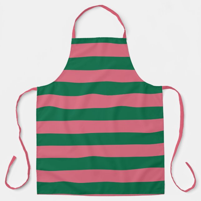 Delantal Corazón Rosa Pickle Raya Verde (Anverso)