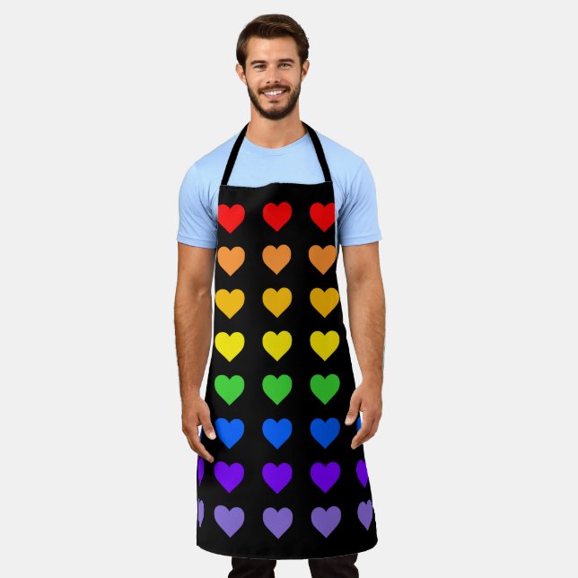 Delantal Corazones arco iris Orgullo gay negro (Gastado)