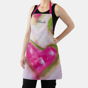 Delantal Corazones Artísticos Rosados Tiza Pintados a Mano