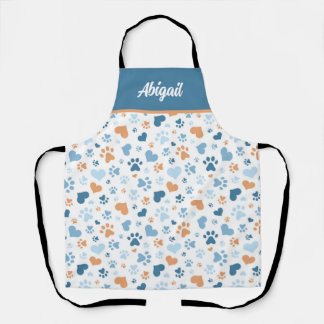 Delantal Corazones azules y pinturas personalizadas