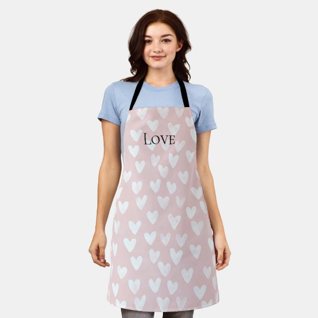 Delantal Corazones blancos rosados (Gastado)
