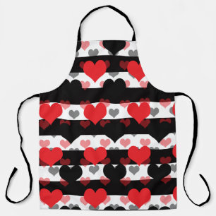 Delantal Corazones de amor negros rojos con franjas blancas