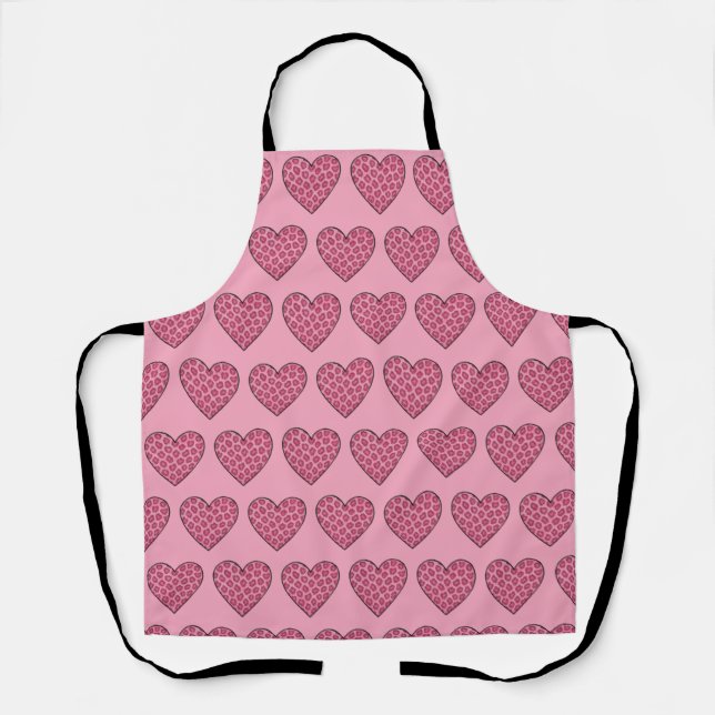 Delantal Corazones de estampado de guepardo rosa (Anverso)