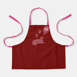 Delantal Corazones de gato rosado lindo monogramados