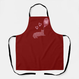 Delantal Corazones de gato rosado lindo monogramados