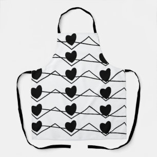 Delantal Corazones de Raya Chevron Cocina Negra y Blanca