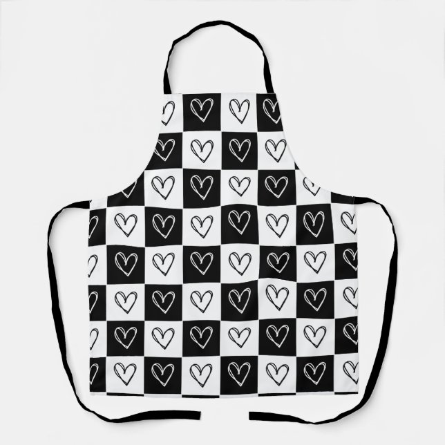 Delantal Corazones de tablero de ajedrez (Anverso)