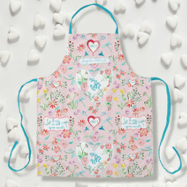 Delantal Corazones florales y Día de San Valentín de la lib