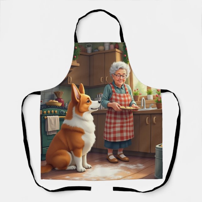 Delantal Corgi Baking with Grandma Christmas Painting (Anverso)