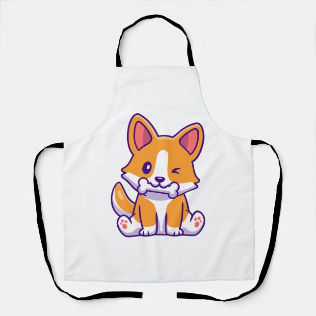 Delantal Corgi corto con hueso (Anverso)