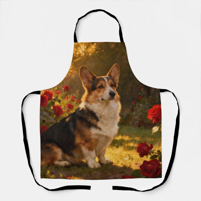 Delantal Corgi en las Rosas I (Anverso)