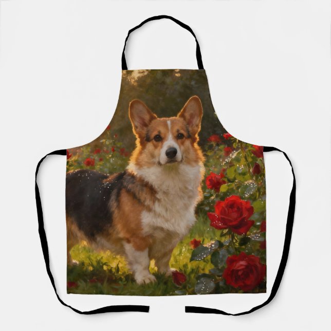 Delantal Corgi entre las Rosas IV (Anverso)