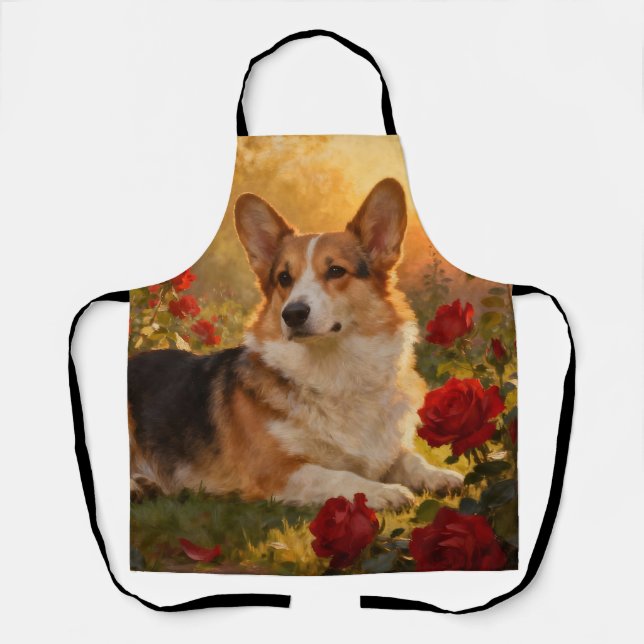 Delantal Corgi entre las Rosas VI (Anverso)