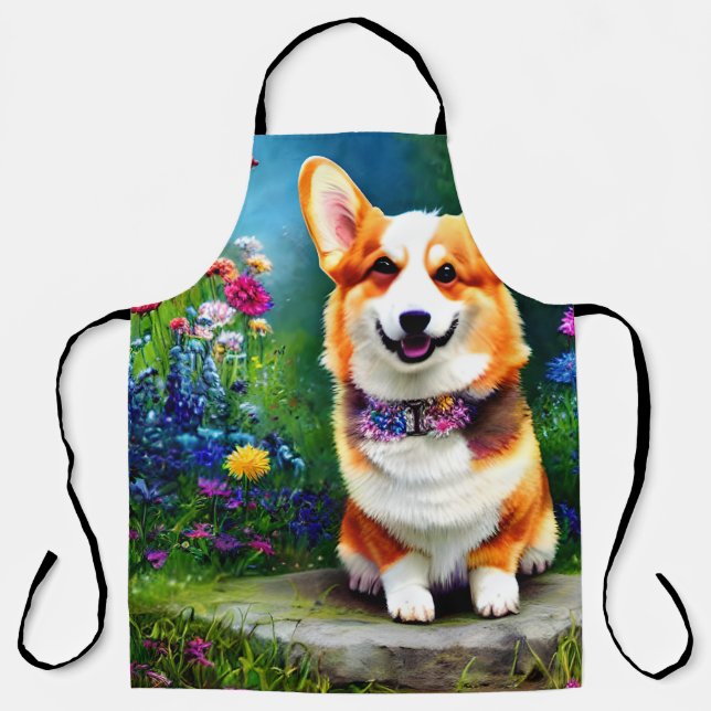 Delantal Corgi Flower Garden (Anverso)