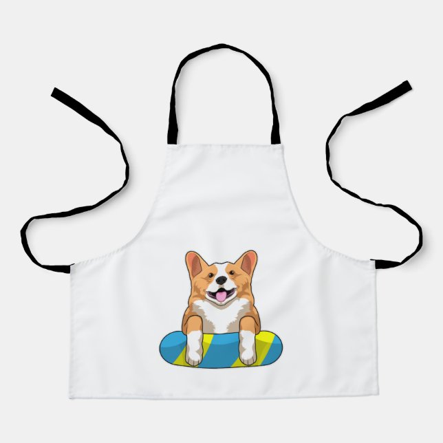 Delantal Corgi galés en Natación con Pizarra (Anverso)