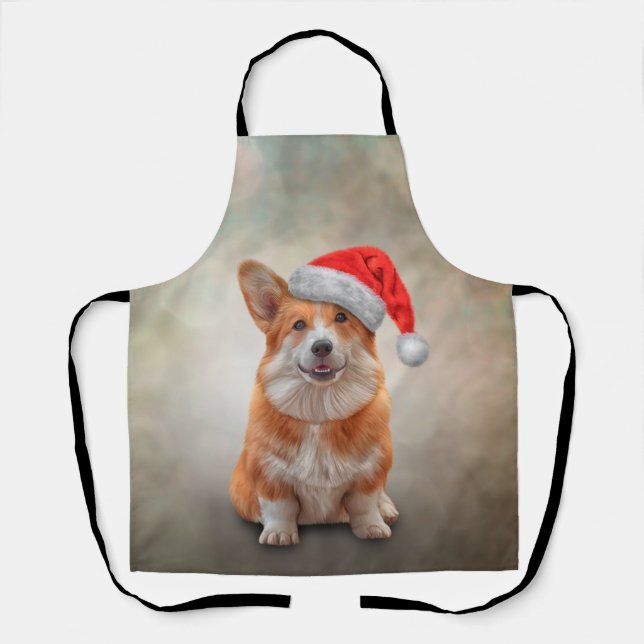 Delantal Corgi galés en rojo gorra de Santa Claus (Anverso)