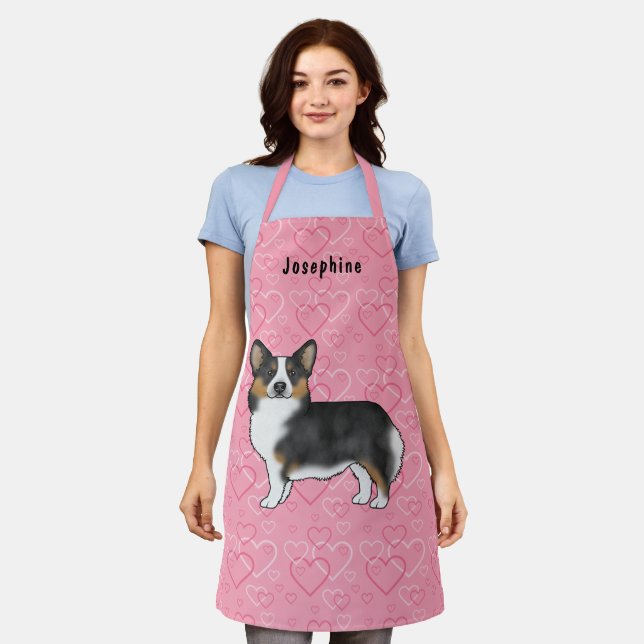 Delantal Corgi galés Tri Pembroke negro con nombre (Gastado)