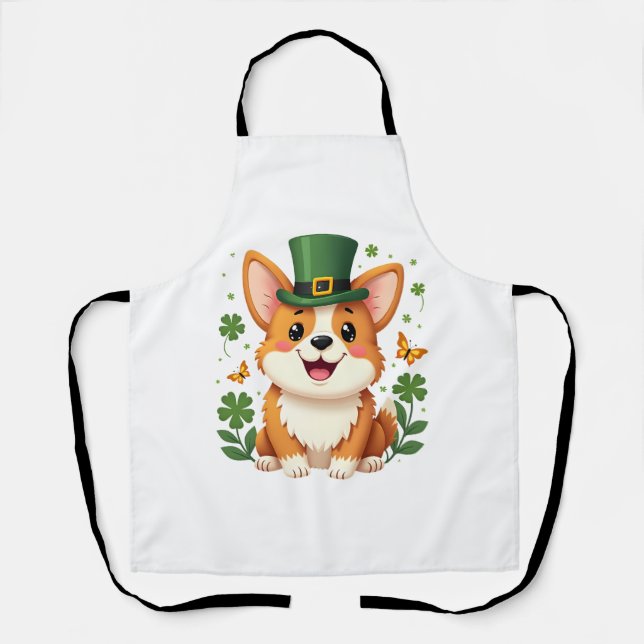 Delantal Corgi Lover Shamrock Feliz Día de St Patrics (Anverso)