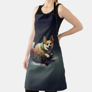 Delantal Corgi Navidad nieve invierno