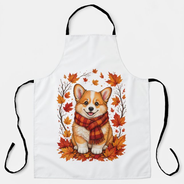 Delantal Corgi perro acogedor de otoño (Anverso)