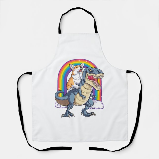 Delantal Corgi Riendo Dinosaur T rex Shirt Funny Rainbow Do (Anverso)